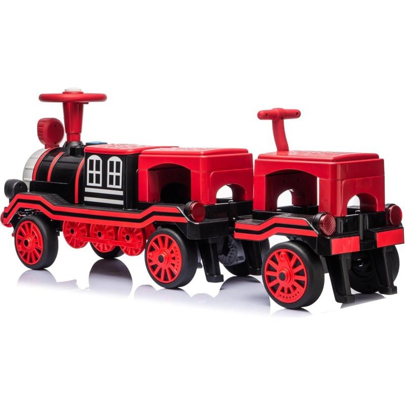 Trenino Elettrico 12V per Bambini 2 Posti Treno con Vagone Posteriore Extra USB Luci LED 2 Velocità Sistema Antiribaltamento – Variante Rosso