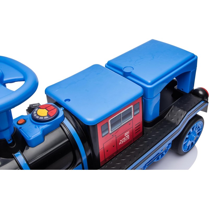 Trenino Elettrico 12V per Bambini 2 Posti Treno con Vagone Posteriore Extra USB Luci LED 2 Velocità Sistema Antiribaltamento – Variante Blu