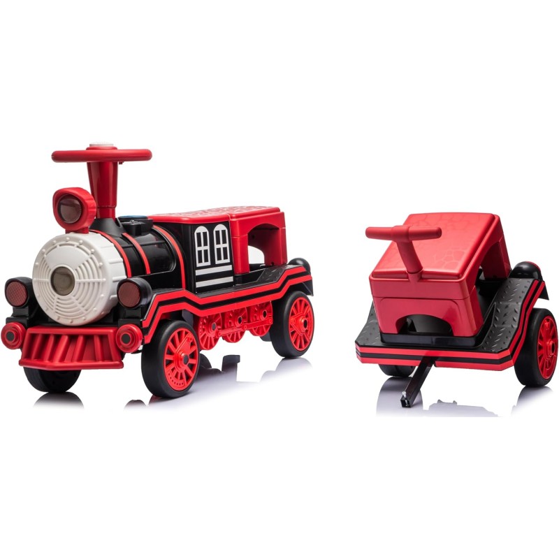 Trenino Elettrico 12V per Bambini 2 Posti Treno con Vagone Posteriore Extra USB Luci LED 2 Velocità Sistema Antiribaltamento – Variante Rosso