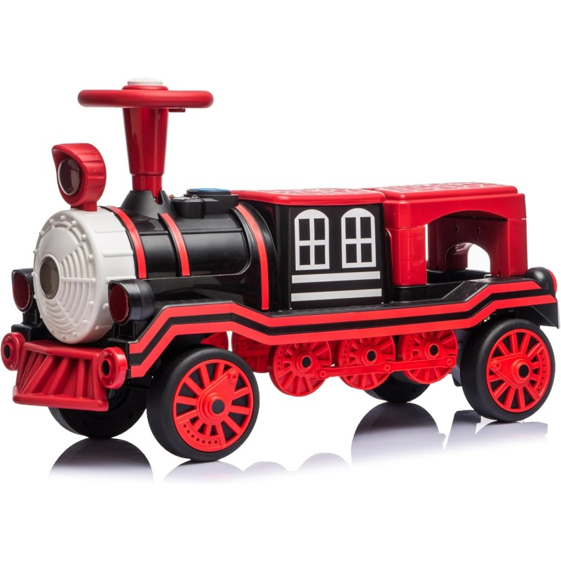 Trenino Elettrico 12V per Bambini 2 Posti Treno con Vagone Posteriore Extra USB Luci LED 2 Velocità Sistema Antiribaltamento – Variante Rosso