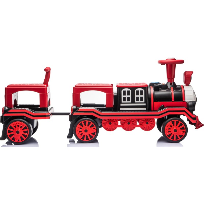 Trenino Elettrico 12V per Bambini 2 Posti Treno con Vagone Posteriore Extra USB Luci LED 2 Velocità Sistema Antiribaltamento – Variante Rosso