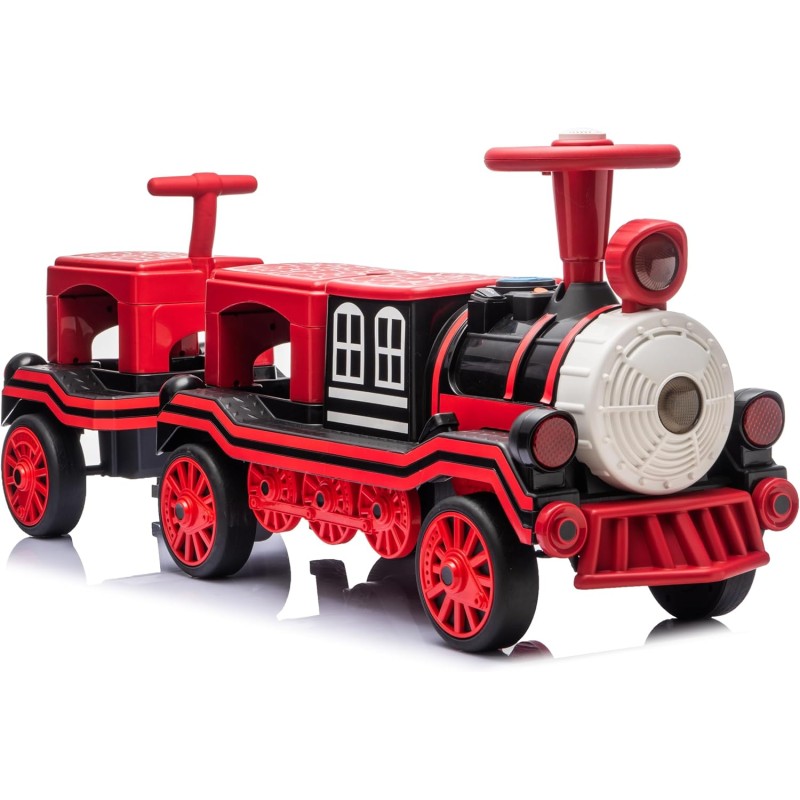 Trenino Elettrico 12V per Bambini 2 Posti Treno con Vagone Posteriore Extra USB Luci LED 2 Velocità Sistema Antiribaltamento – Variante Rosso