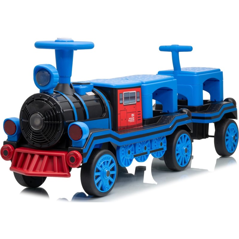 Trenino Elettrico 12V per Bambini 2 Posti Treno con Vagone Posteriore Extra USB Luci LED 2 Velocità Sistema Antiribaltamento - Blu