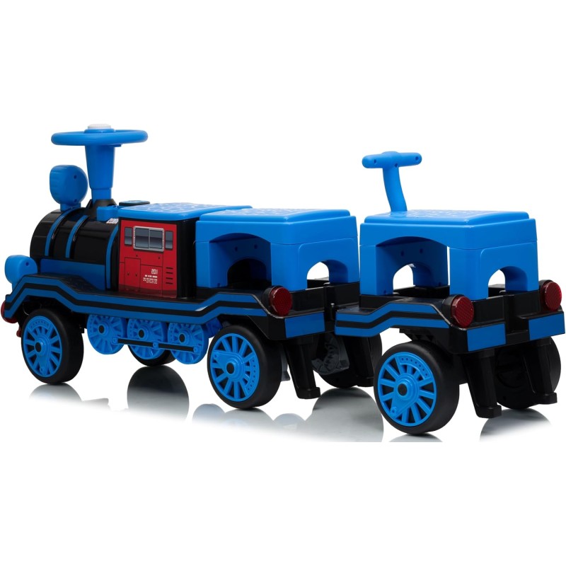 Trenino Elettrico 12V per Bambini 2 Posti Treno con Vagone Posteriore Extra USB Luci LED 2 Velocità Sistema Antiribaltamento – Variante Blu