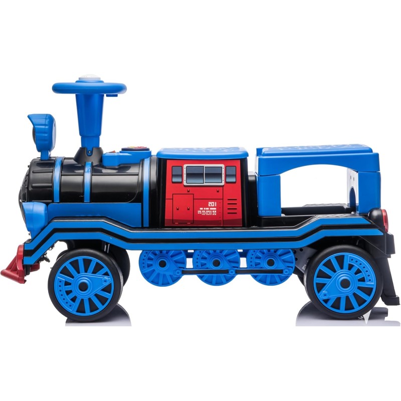 Trenino Elettrico 12V per Bambini 2 Posti Treno con Vagone Posteriore Extra USB Luci LED 2 Velocità Sistema Antiribaltamento – Variante Blu